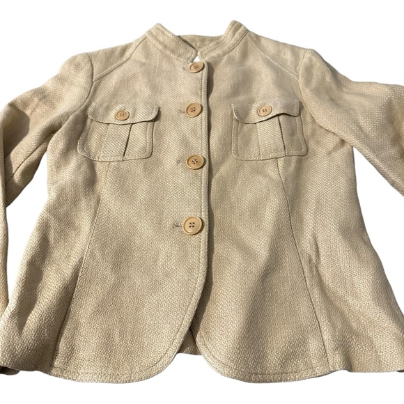 Zara Woman 100% Flax Linen Button Up Jacket Safari Style Tan Pockets Size 8 EUC - Picture 2 of 6